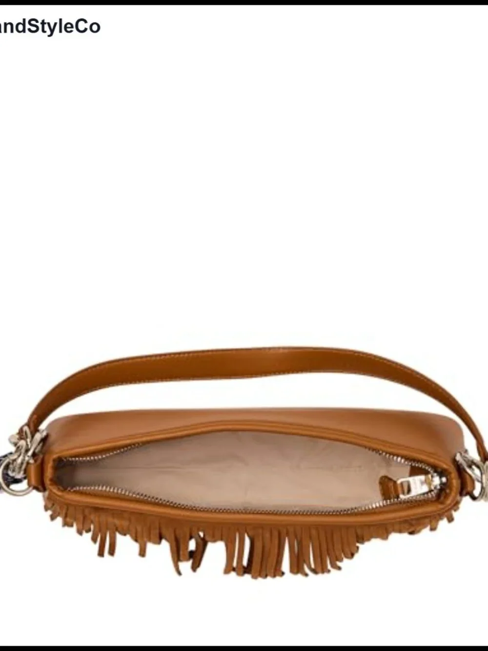Faux Suede Fringe Shoulder Bag with Removable Charm - Satchel Style